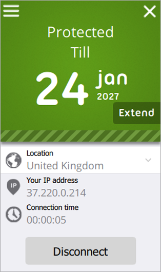 Turn on UK VPN — now you are in the UK, virtually.